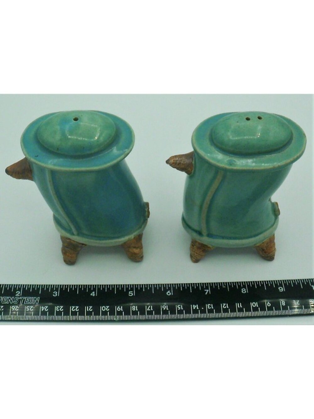 Hand Painted Salt and Pepper Shakers Teal Brown Ceramic Large 4.5 IN TT Japan - Picture 6 of 8